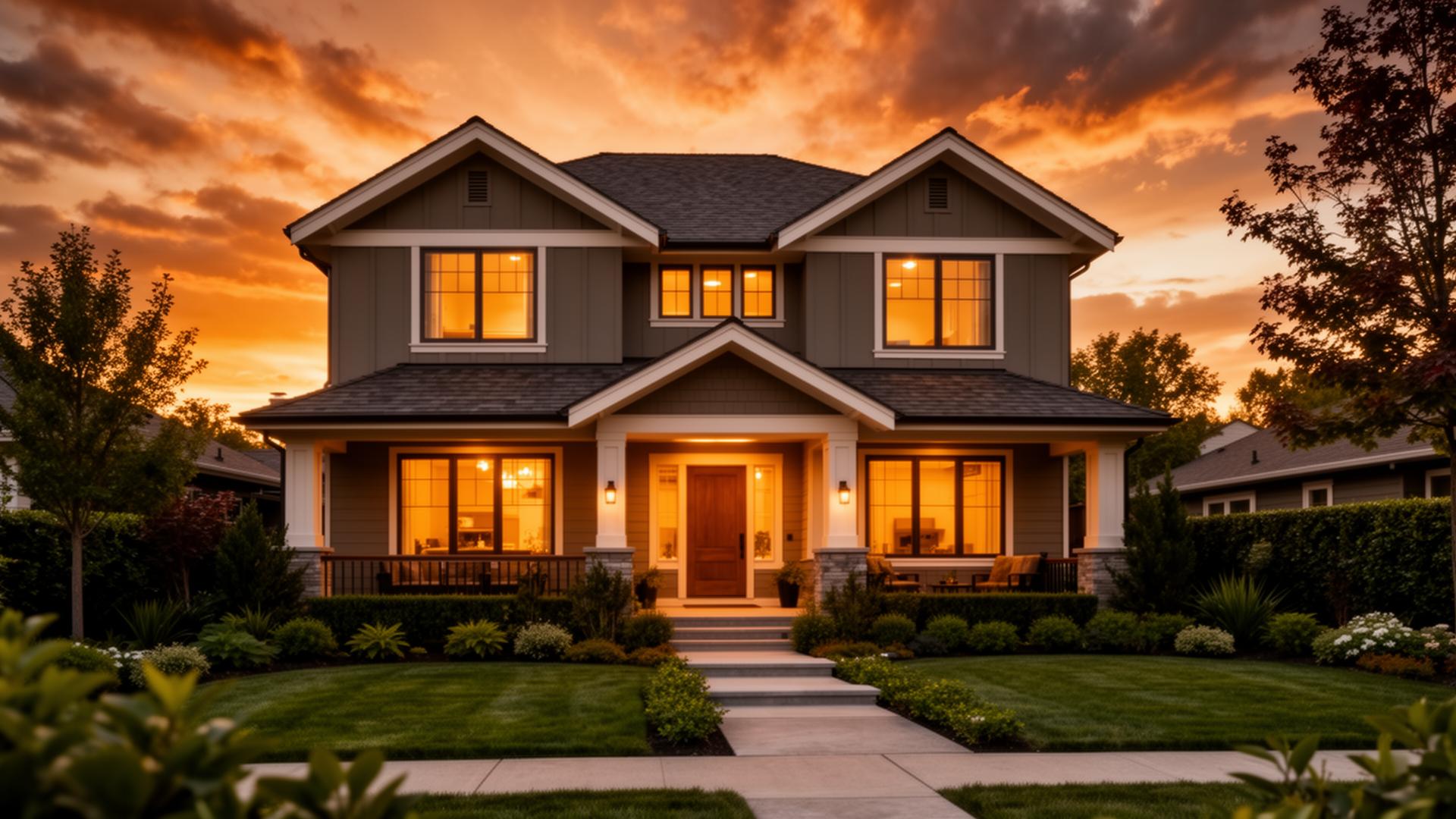 Beautiful craftsman home at golden hour